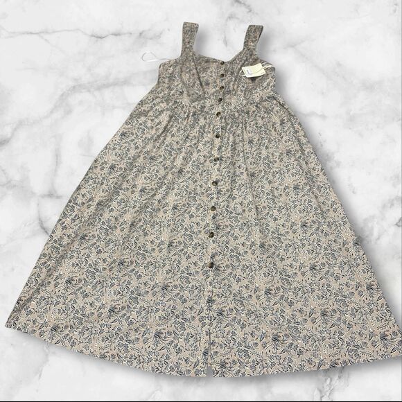 Ana A New Approach Button Front Sleeveless Floral Midi Fit Flare Dress Sz Large - Picture 1 of 16